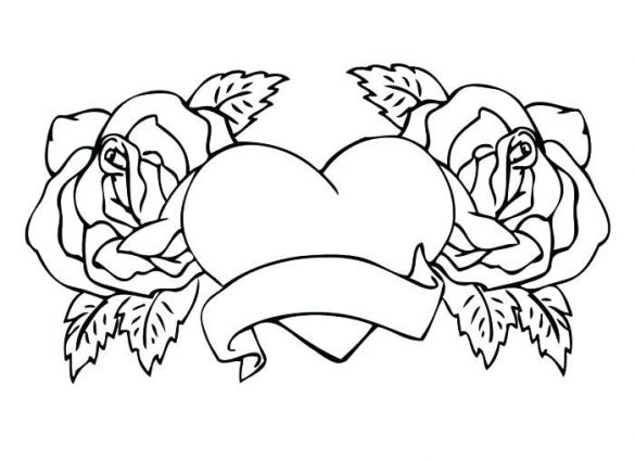Coloring page roses decorating the heart